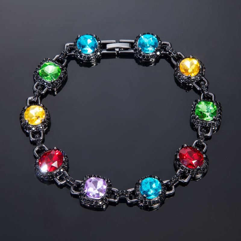 8.5mm Multi-color Diamonds Chain & Bracelet in Black Gold