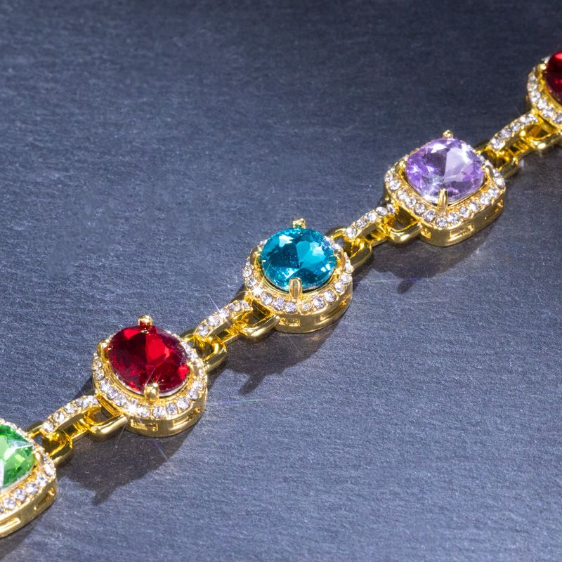 8.5mm Multi-color Diamonds Chain & Bracelet in Gold