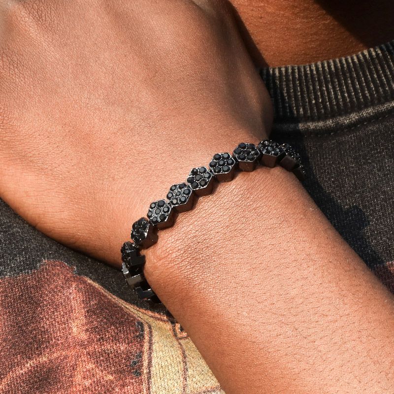 8mm Hexagon Tennis Chain & Bracelet Set in Black Gold