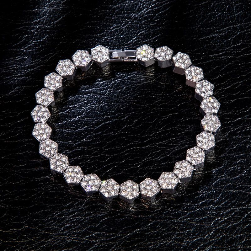 8mm Hexagon Tennis Chain & Bracelet Set in White Gold