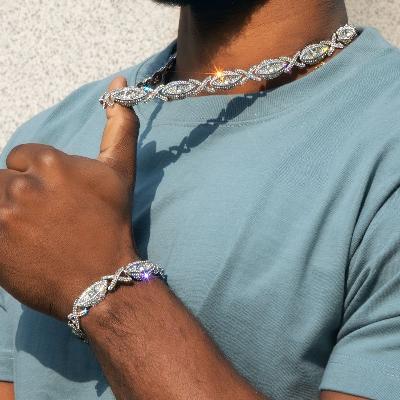 Iced Evil Eyes with Infinity Chain & Bracelet Set in White Gold