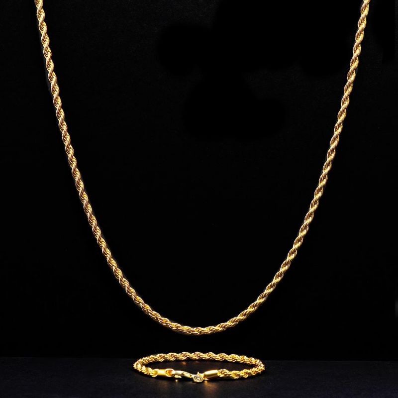 3mm Rope Link Chain Set in Gold