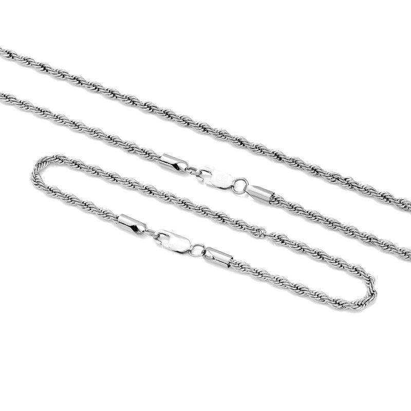 3mm Rope Solid 925 Sterling Silver Chain Set
