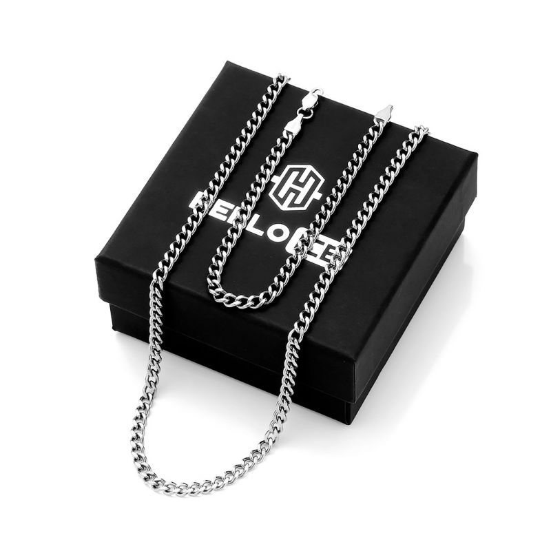 5mm Cuban Link Solid 925 Sterling Silver Chain Set