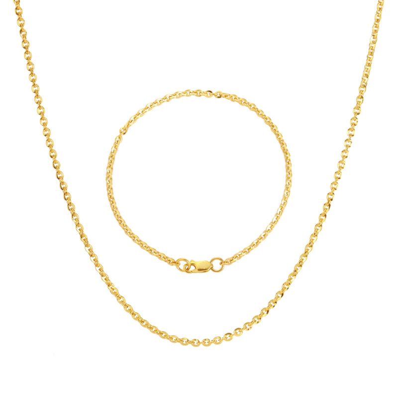 3mm Cable Solid 925 Sterling Silver Chain Set in Gold
