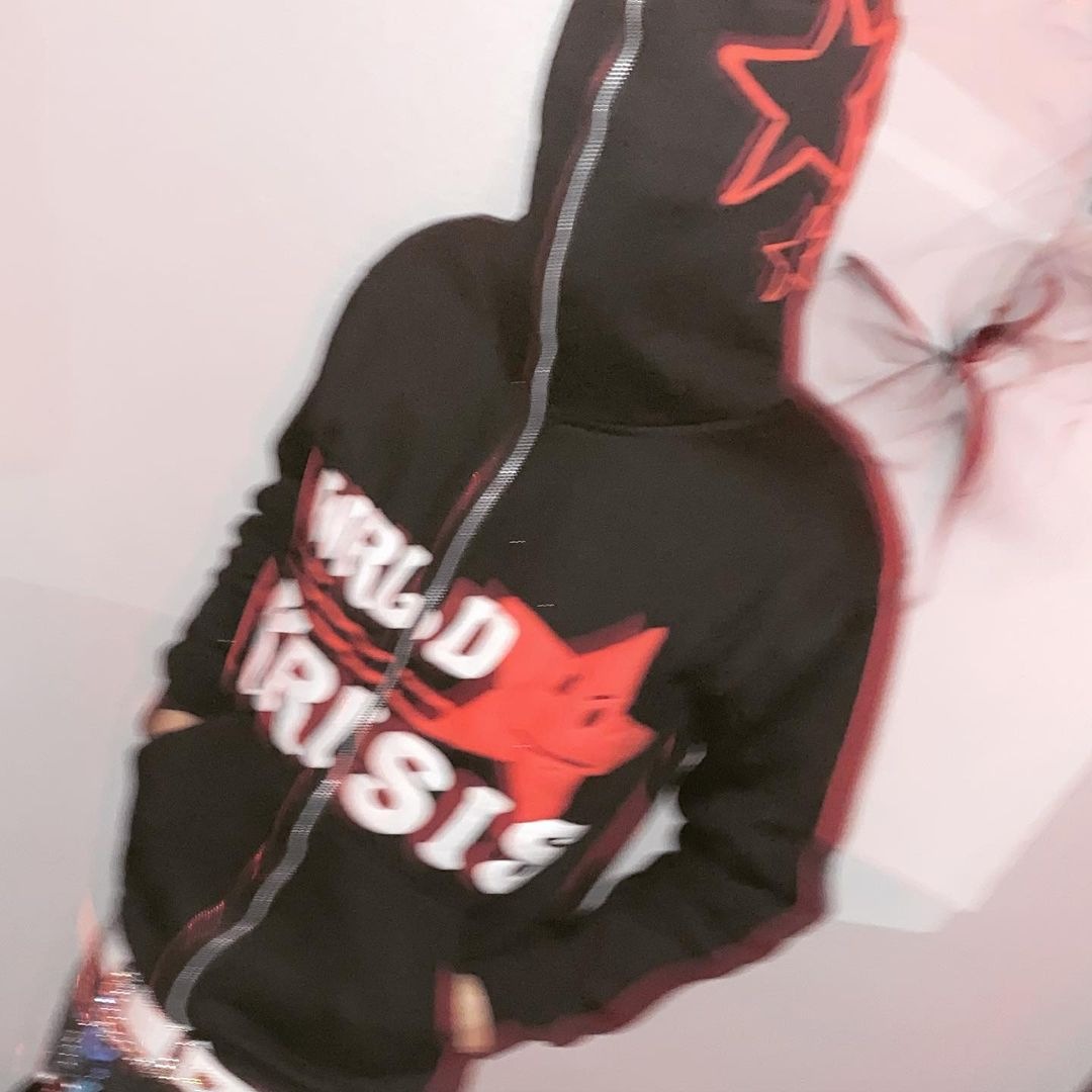 Oversized Star Print Zipped Hoodie