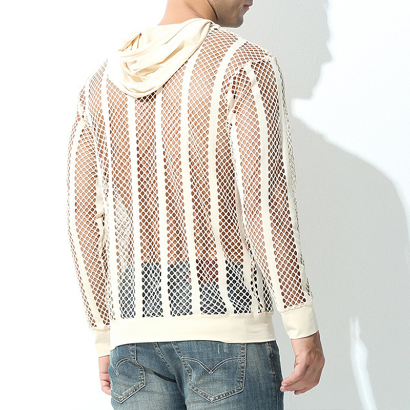 Fashion Mesh See-Through Solid Color Casual Sweater