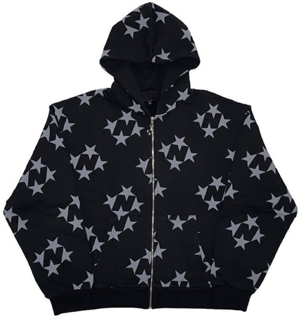 Star Print Loose Zip Hoodie