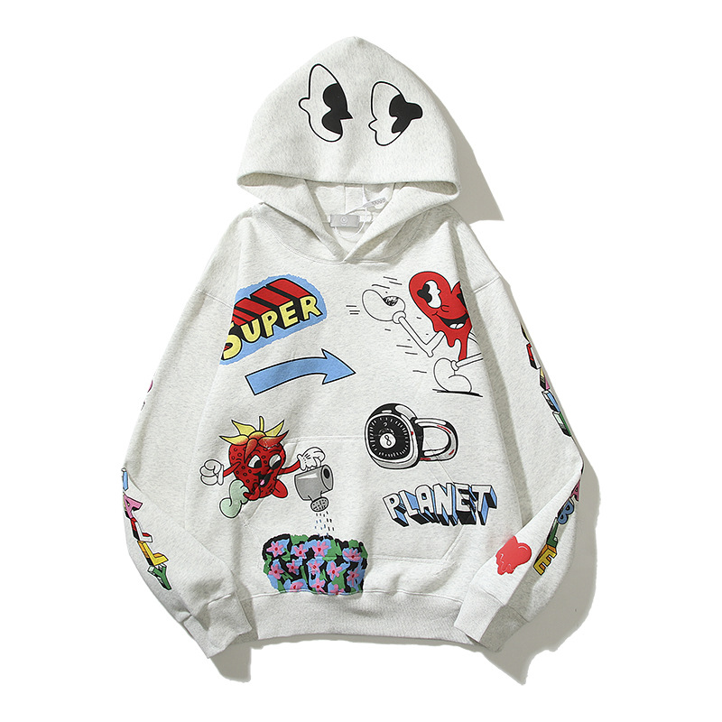 Vintage Graffiti Print Hoodie Pullover