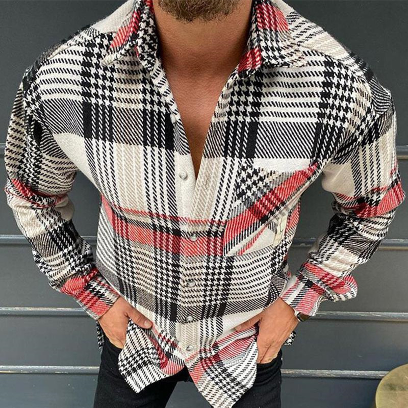 Men's Printed Plaid Corduroy Shirt