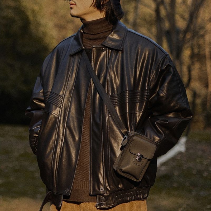 Stand Collar Windproof PU Leather Jacket