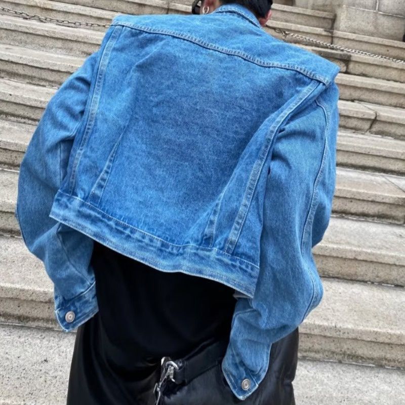Vintage Pleated Shoulder Padded Denim Jacket