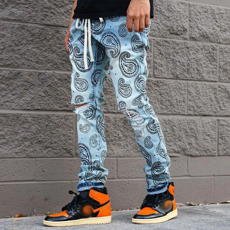 Denim Jeans With Statement Vintage Print