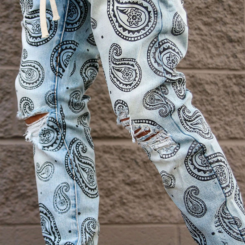 Denim Jeans With Statement Vintage Print