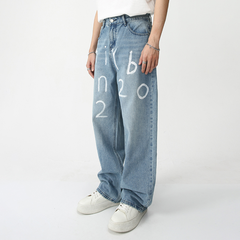 Stylized Digital Print Loose-Fit Jeans