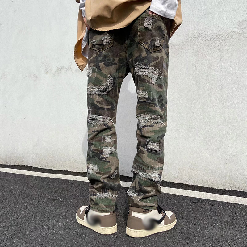 Camo Casual Ripped Straight Jeans