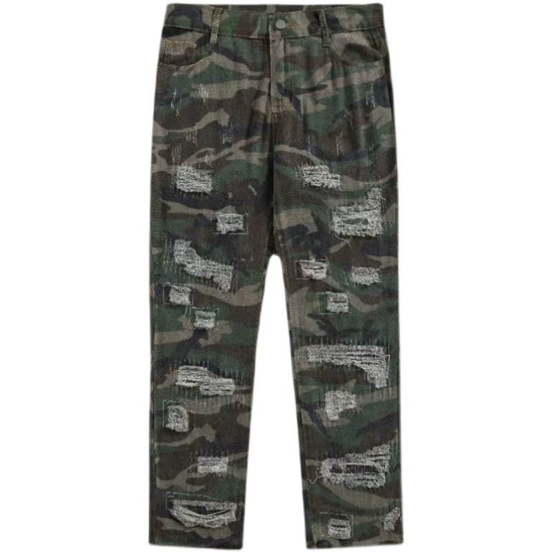 Camo Casual Ripped Straight Jeans