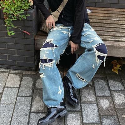 Heavy Industry Hip Hop Ripped Tassel Loose Jeans