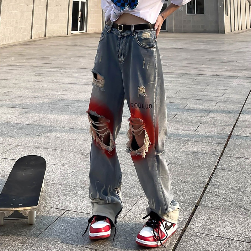 Retro Hiphop Ripped Loose Jeans