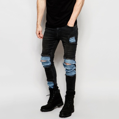Statement Ripped Color Block Patch Slim Fit Jeans
