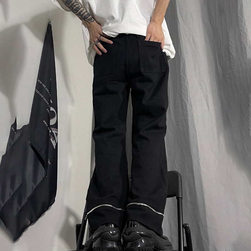 Retro Zipper Stitching PU Leather Design Jeans