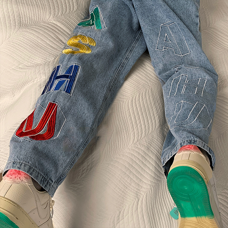 American Style Loose Letter Embroidered Jeans