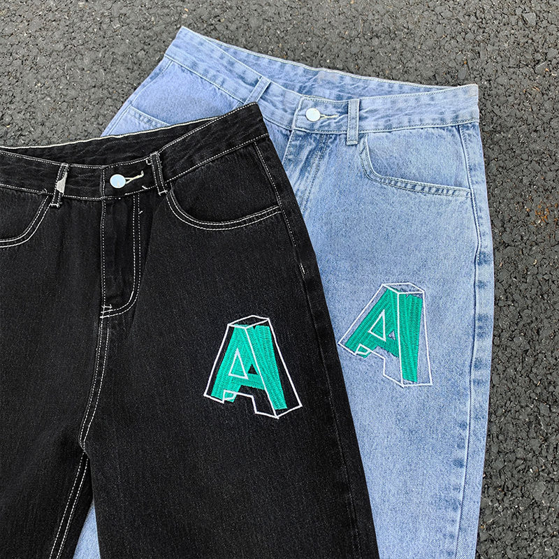 American Style Loose Letter Embroidered Jeans