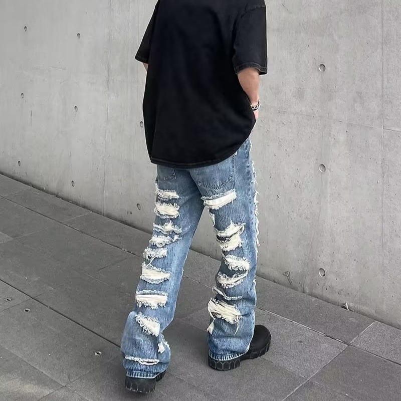 Vintage Denim Ripped Straight Jeans