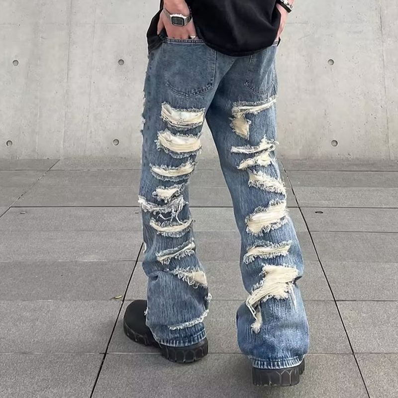 Vintage Denim Ripped Straight Jeans