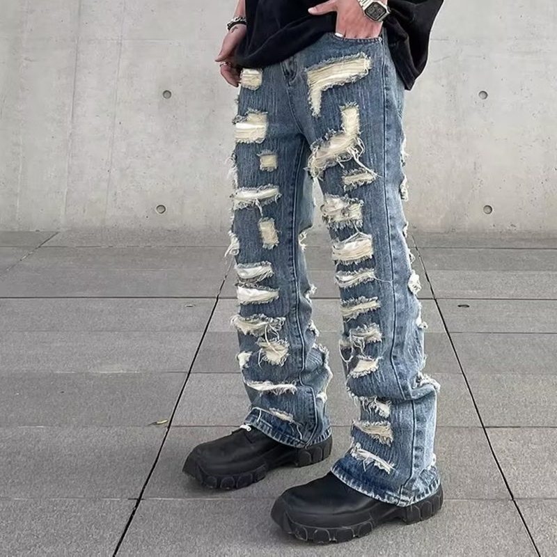 Vintage Denim Ripped Straight Jeans