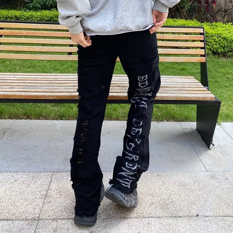 High Street Frayed Embroidered Ripped Jeans High Street Frayed Embroidered Ripped Jeans