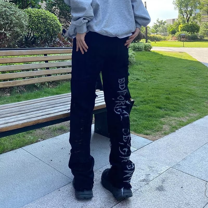 High Street Frayed Embroidered Ripped Jeans High Street Frayed Embroidered Ripped Jeans