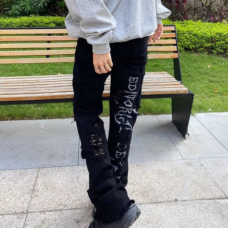 High Street Frayed Embroidered Ripped Jeans High Street Frayed Embroidered Ripped Jeans