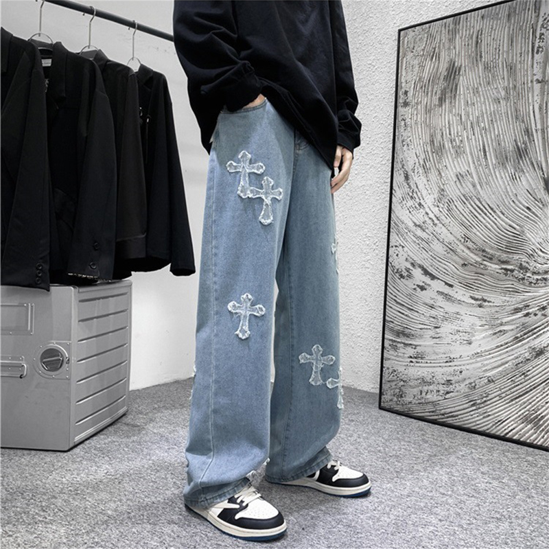 Harajuku Style Handsome Cross Straight Jeans