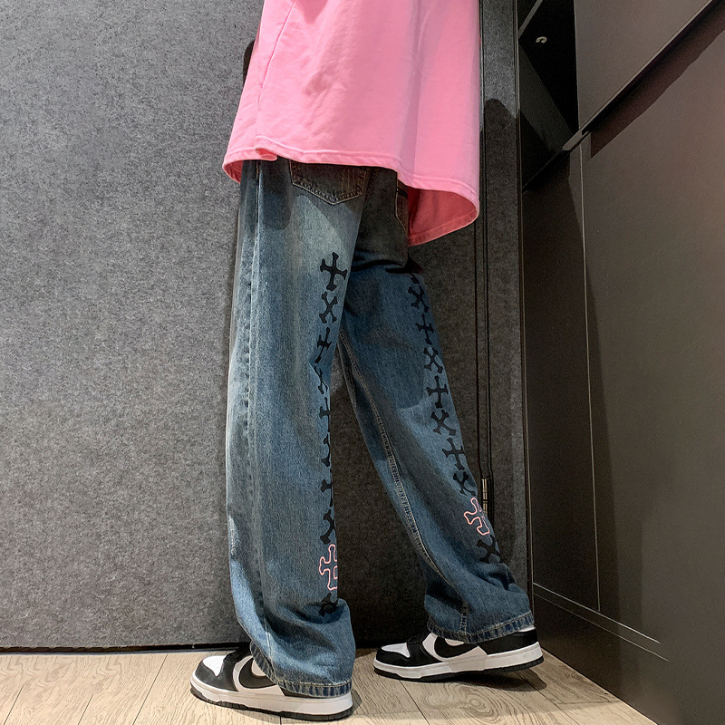 Distressed Cross Print Jeans