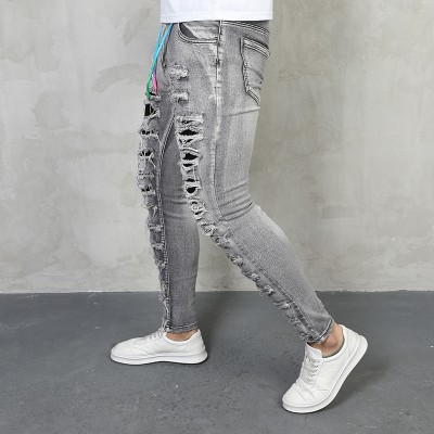 Heavy Industry Washed Elastic Patch Contrasting Color Slim Jeans