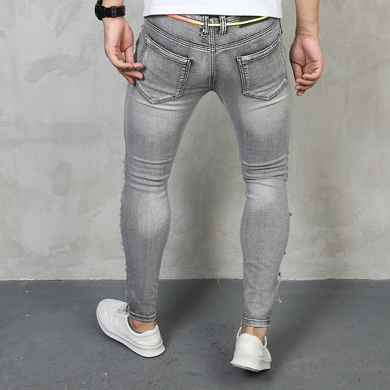 Heavy Industry Washed Elastic Patch Contrasting Color Slim Jeans