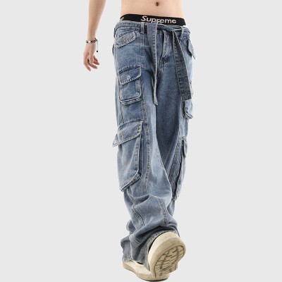 Stacked Sculpted Multi-Pocket Cargo Jeans