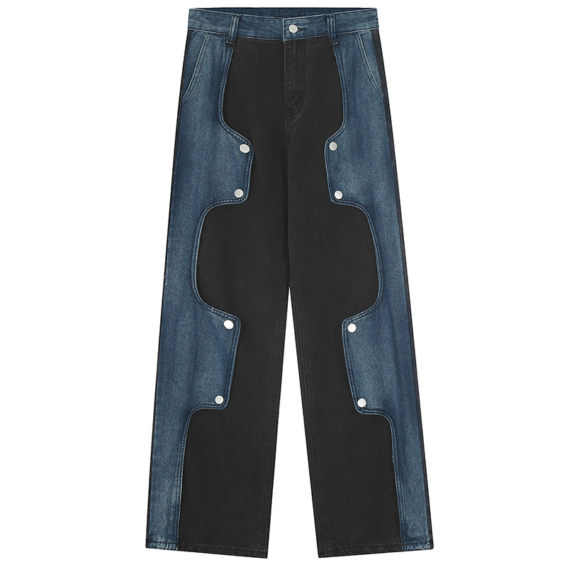 Stacked Irregular Color Block Jeans