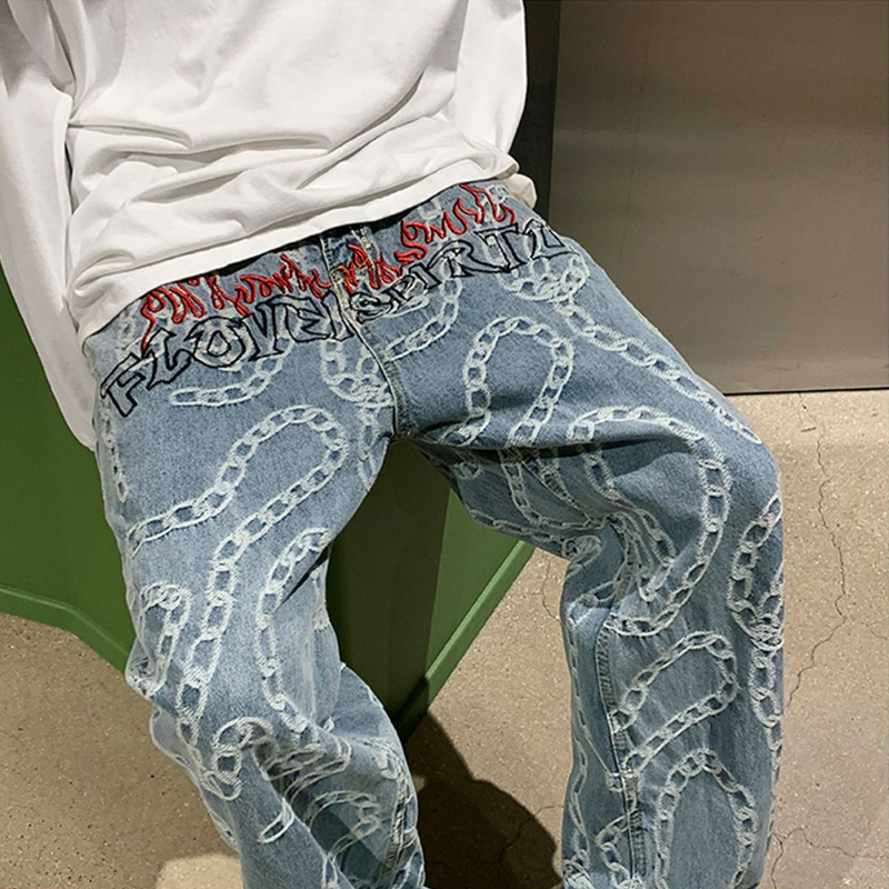 Monogrammed Chain Embroidered Jeans