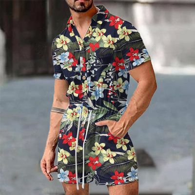 Men's Printed Beach Shirt Jumpsuit
