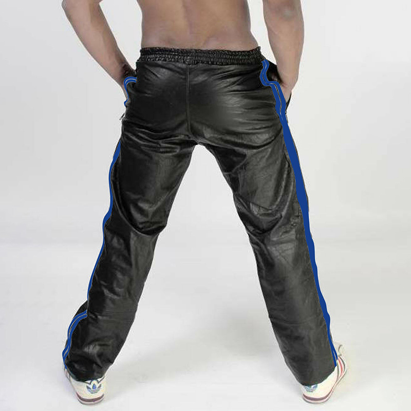 Solid Color Stitching Elastic Casual Leather Pants