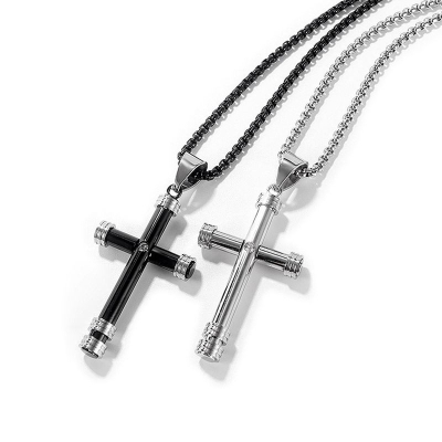Stainless Steel Cylindrical Cross Pendant