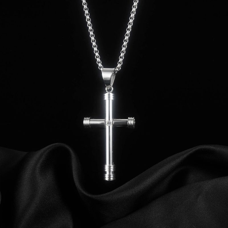 Stainless Steel Cylindrical Cross Pendant