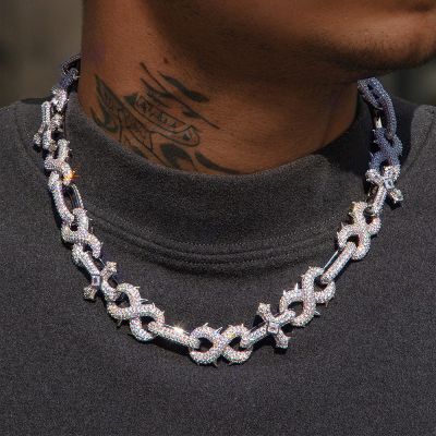 Micro Pave Detachable Spiked Cross Inifinity Link Chain in White Gold