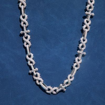 Micro Pave Detachable Spiked Cross Infinity Link Chain in White Gold