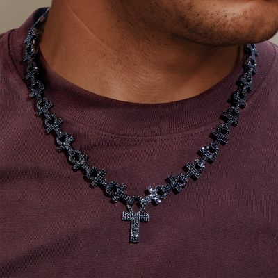 16mm Micro Pave Ankh Link Chain in Black Gold