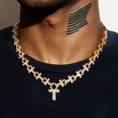 16mm Micro Pave Ankh Link Chain in Gold