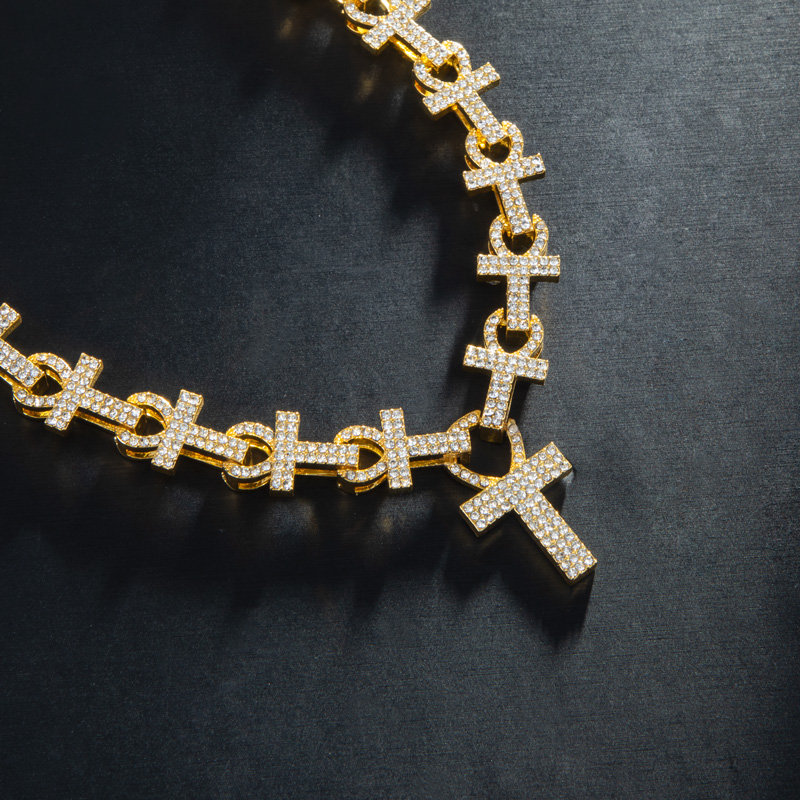 16mm Micro Pave Ankh Link Chain in Gold