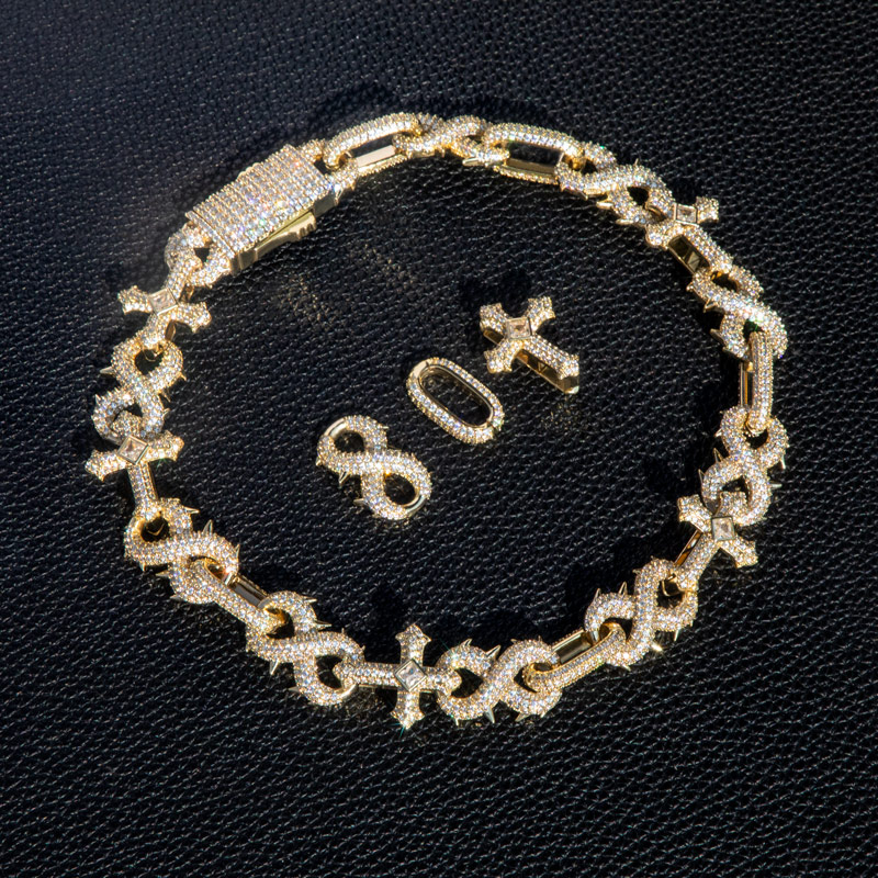 Micro Pave Detachable Spiked Cross Inifinity Link Chain in Gold